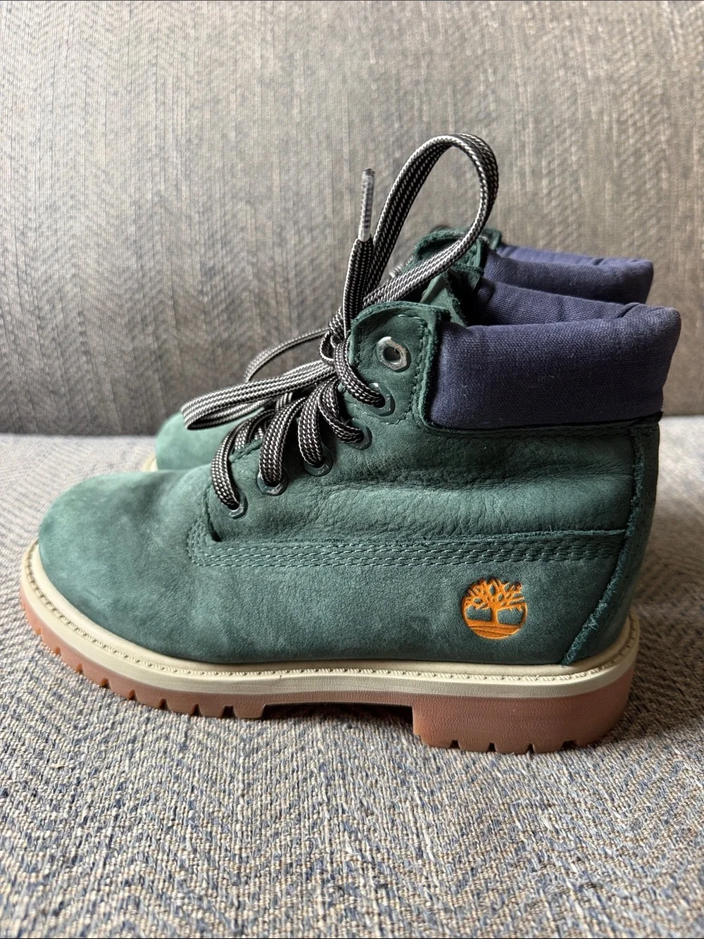 Youth Timberland® Premium 6-Inch Dark Green Nubuck Waterproof Boot Size: 13